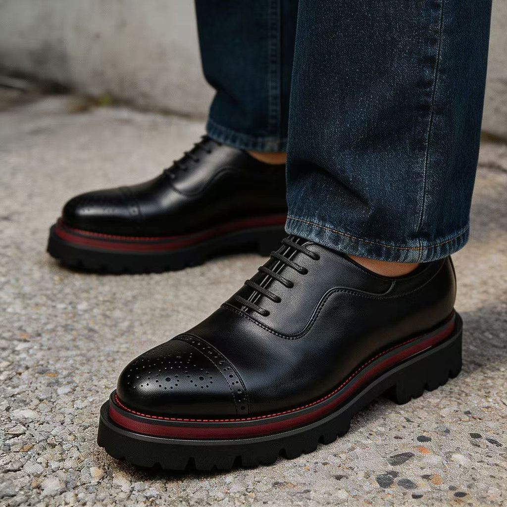 Cap Toe Brogue Oxford Shoes Thick Lug Sole Lace-Up Dress Shoes Y101136