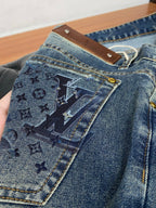 Mid Blue Faded Wash Subtle Printed Pocket Denim Jeans L260615