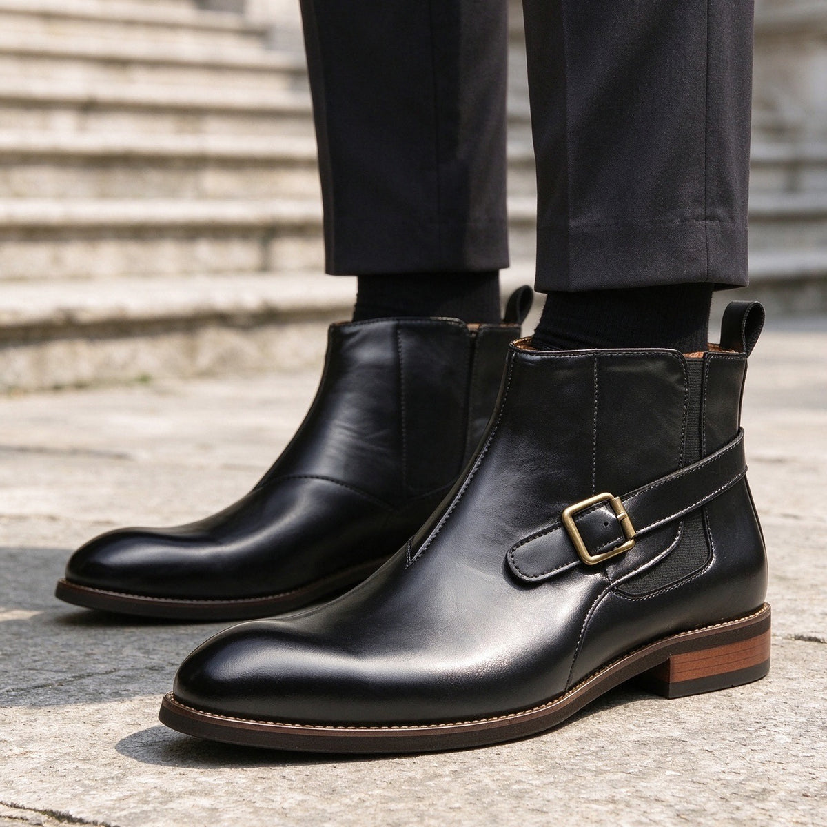 Buckle Chelsea Ankle Boots Elastic Side Dress Boots Y101123