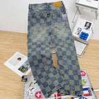 Vintage Blue Checkered Straight Jeans C261044