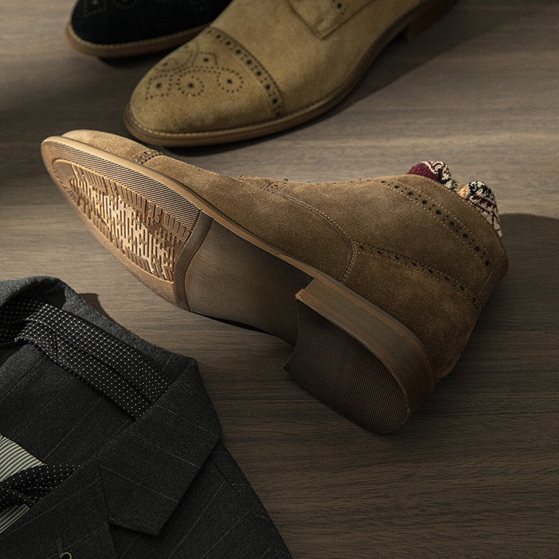 Cap Toe Brogue Chukka Boots Suede Lace-Up Ankle Boots Y101124