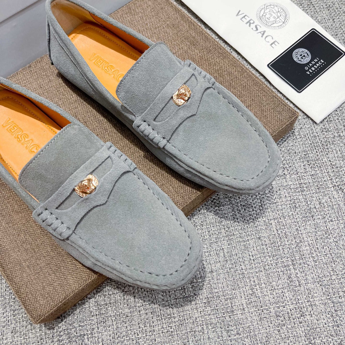 Men's Medusa Metal Ornament Buckle Slip-On Loafer Driving Shoes NE190116