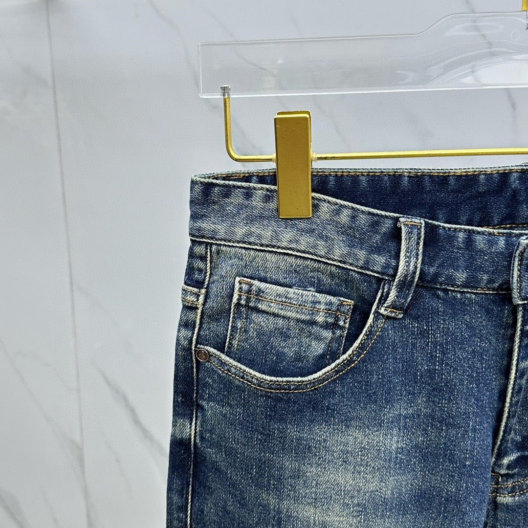 Dark Blue Vintage Triangle Graphic Print Slim Denim Jeans M260738