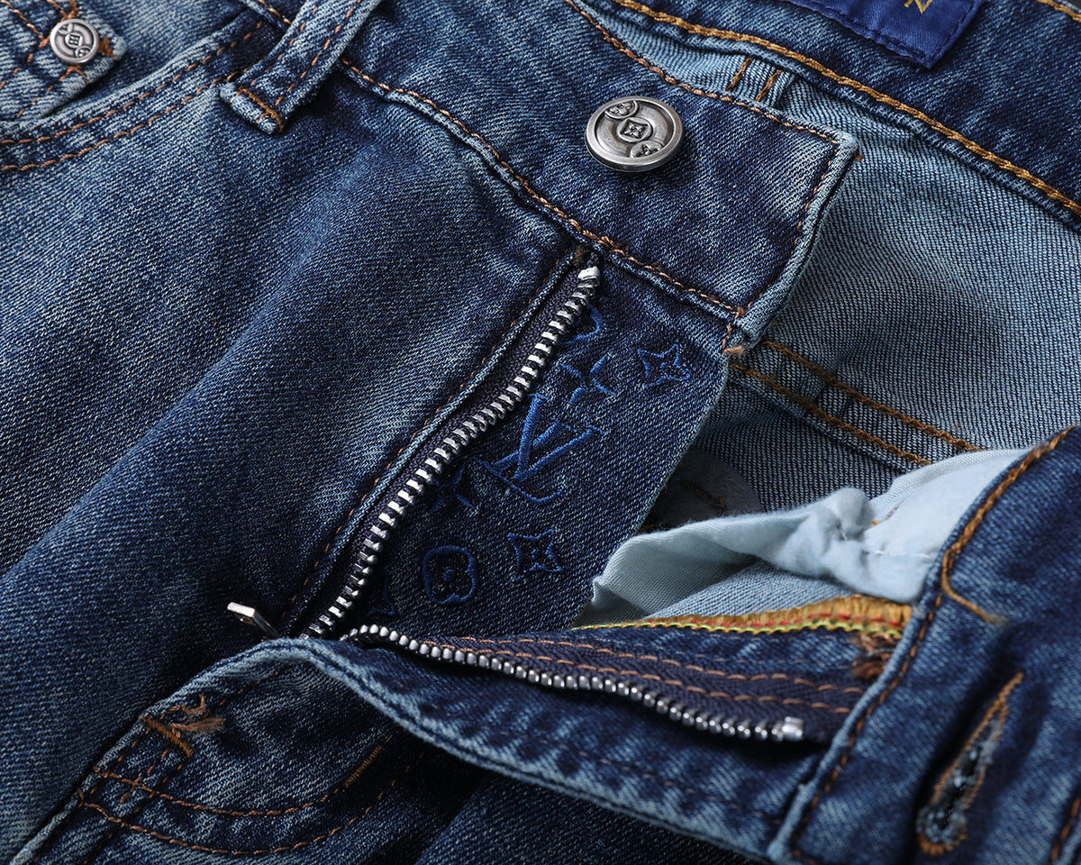 Vertical Embroidered Pocket Slim Fit Denim V260829
