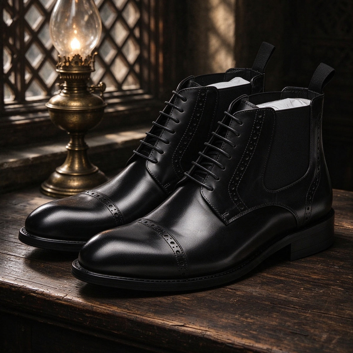 Cap Toe Brogue Lace-Up Chelsea Boots Y101106