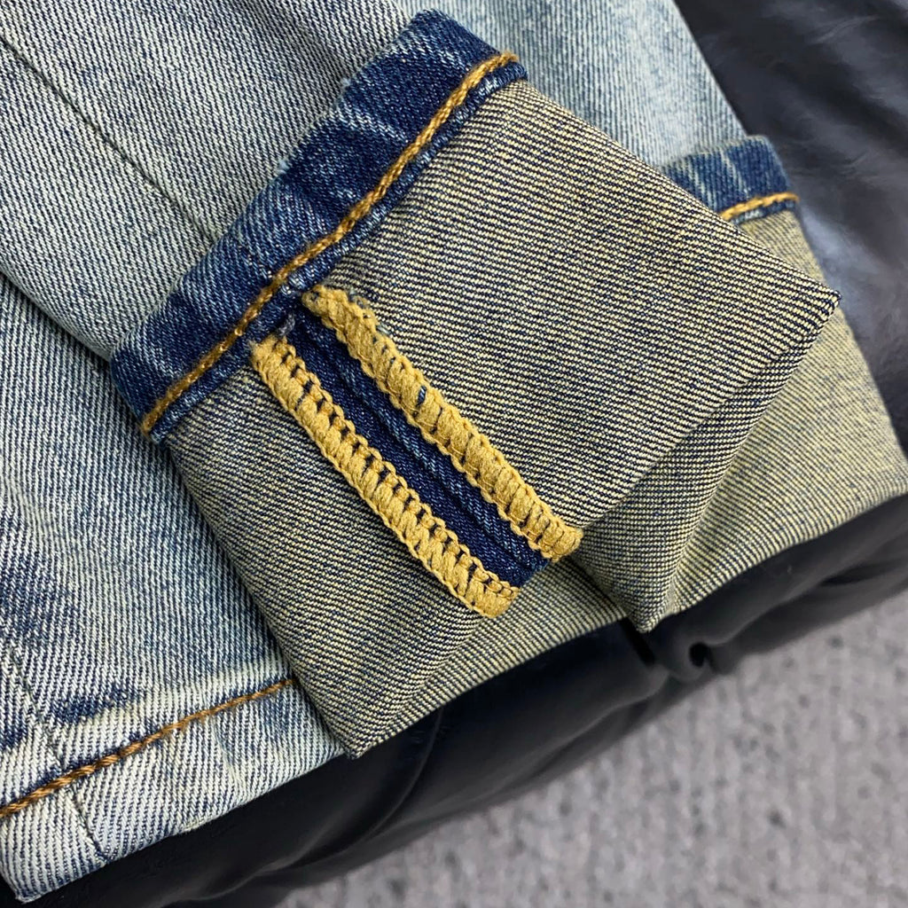 Light Faded Wash Artistic Embroidery Detail Denim Jeans L260613