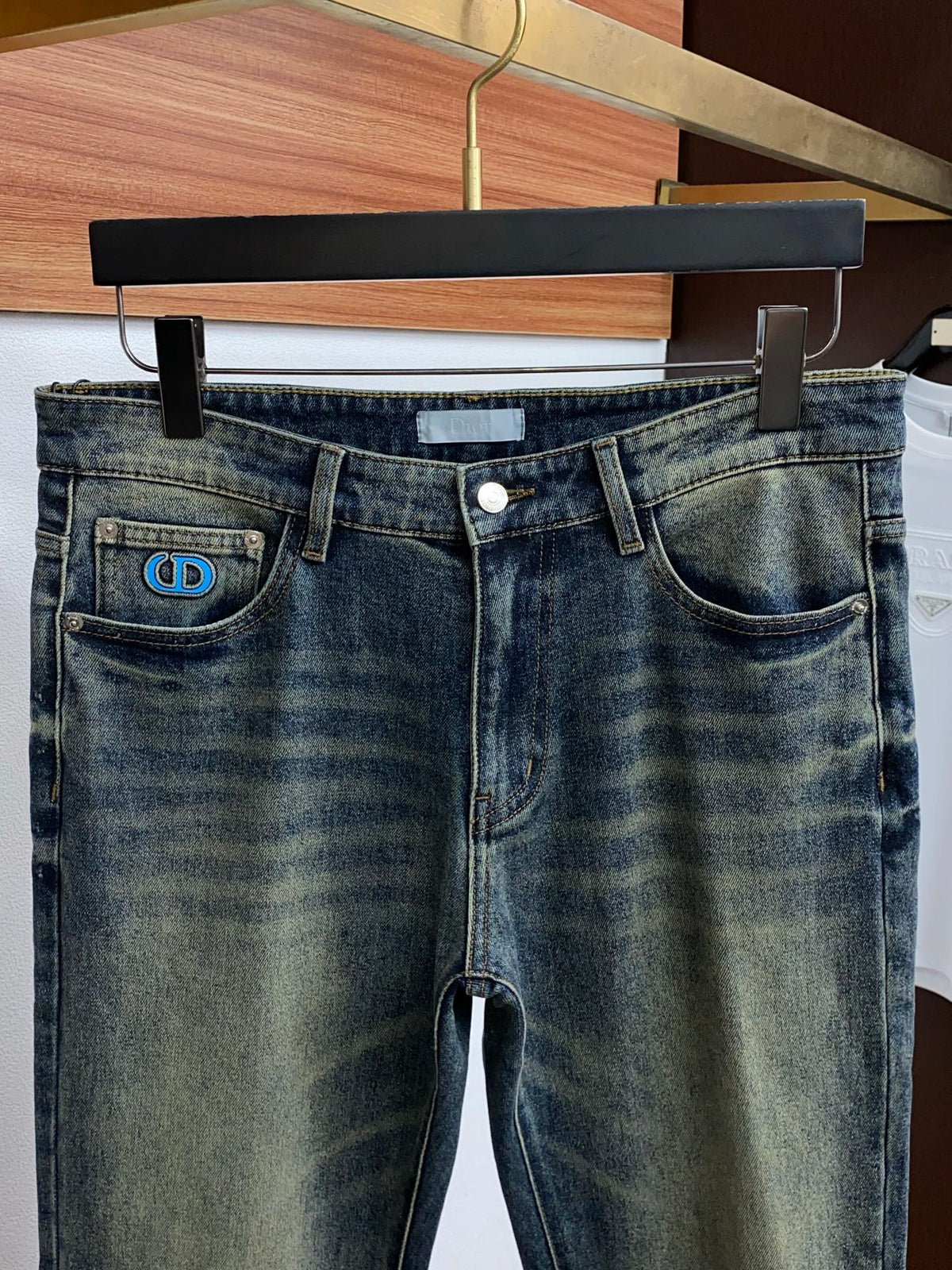 Back Pocket Printed & Embroidered Vintage Denim Jeans R260531