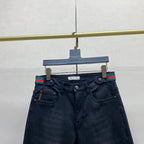 Black Faded Web Stripe Waist Embroidery Jeans V260805