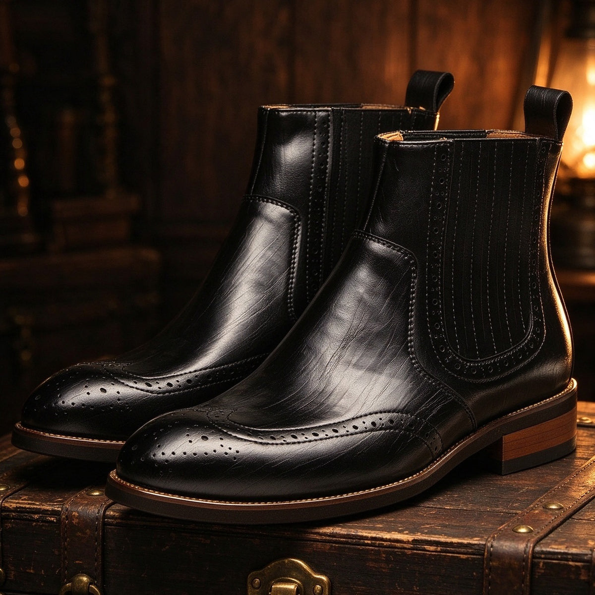 Brogue Chelsea Boots Elastic Side Ankle Dress Boots Y101117