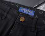 Solid Black Wash Embossed Monogram Jeans V260815