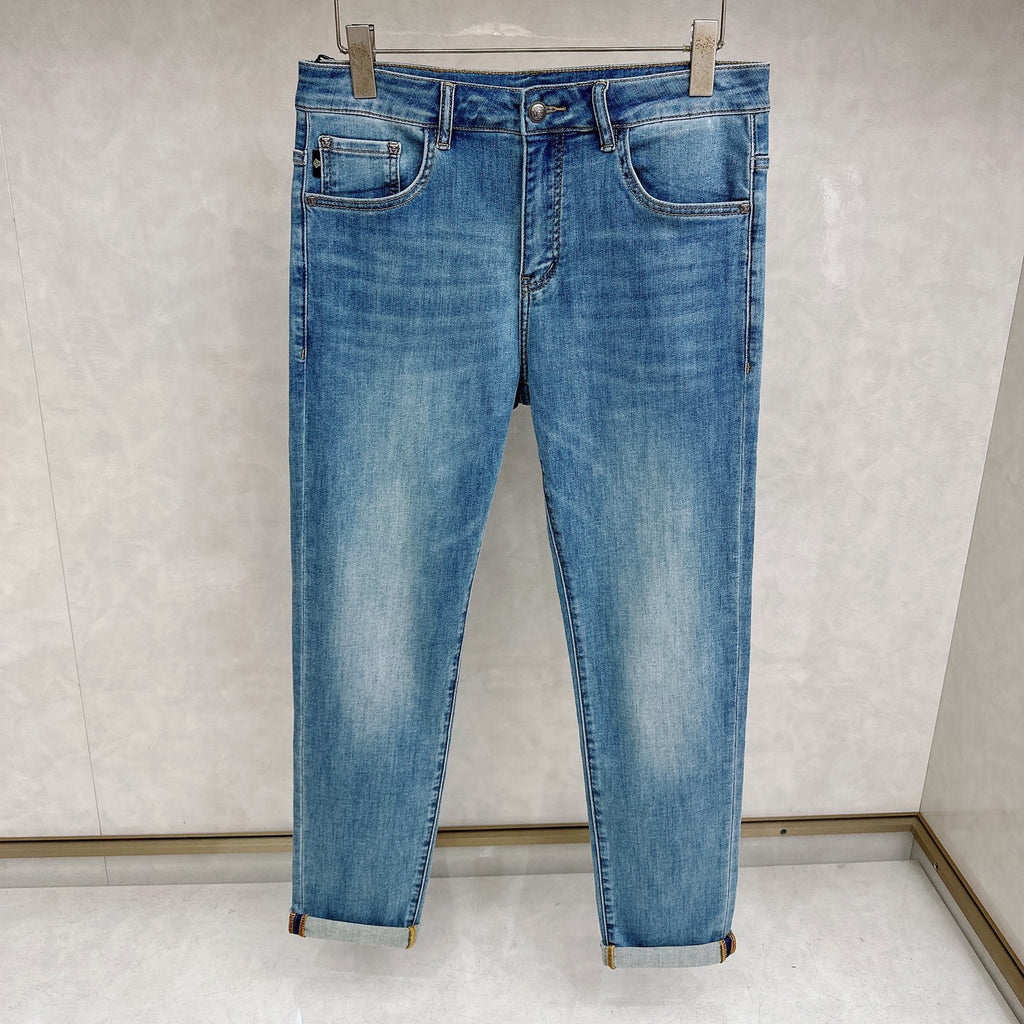 Pale Washed Denim Pants With Dual Portrait Graphic On Back Pocket R260506