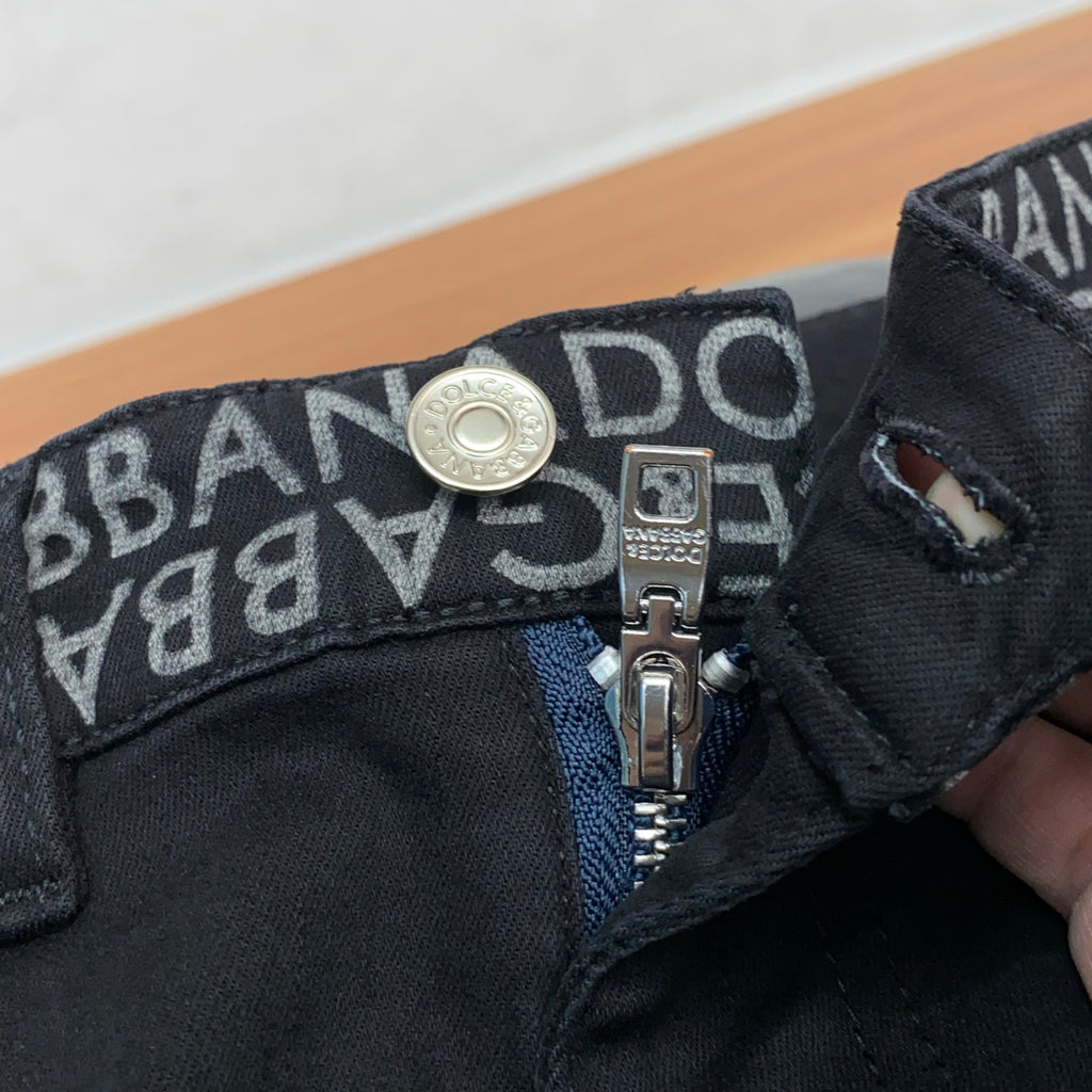 Solid Black Jacquard Waistband Minimal Denim Jeans L260642