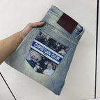 Light Faded Blue Wash Collage Graphic Patch Slim Jeans C261035