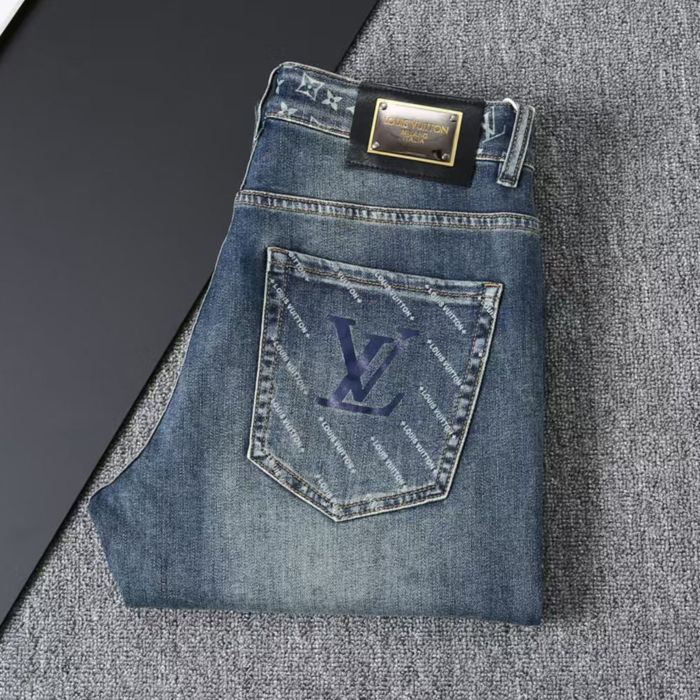 Vintage Blue Printed Mens Jeans E260925