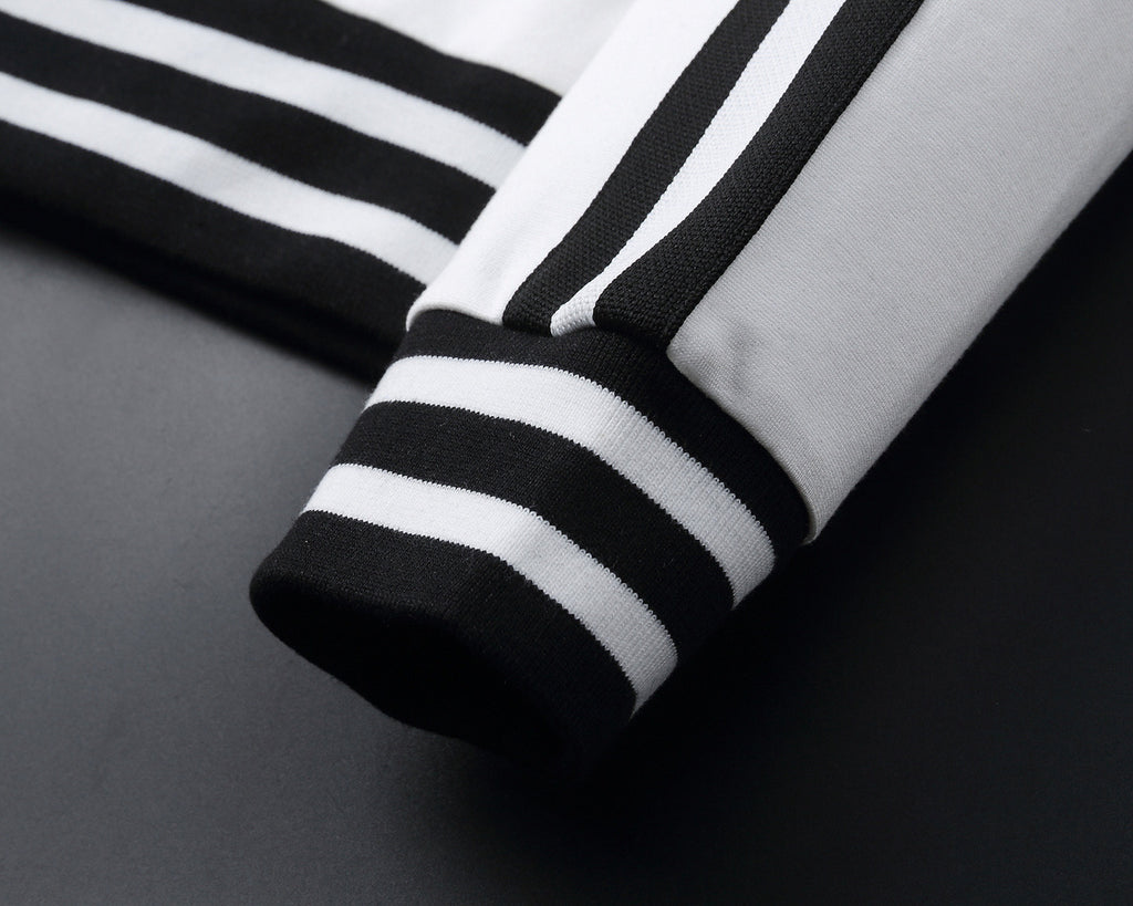 Striped Trim Zip Up Track Suit 2 Piece Jacket & Pants Set U310523
