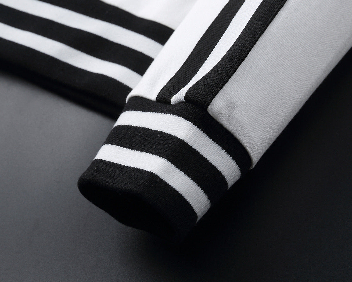 Striped Trim Zip Up Track Suit 2 Piece Jacket & Pants Set U310523