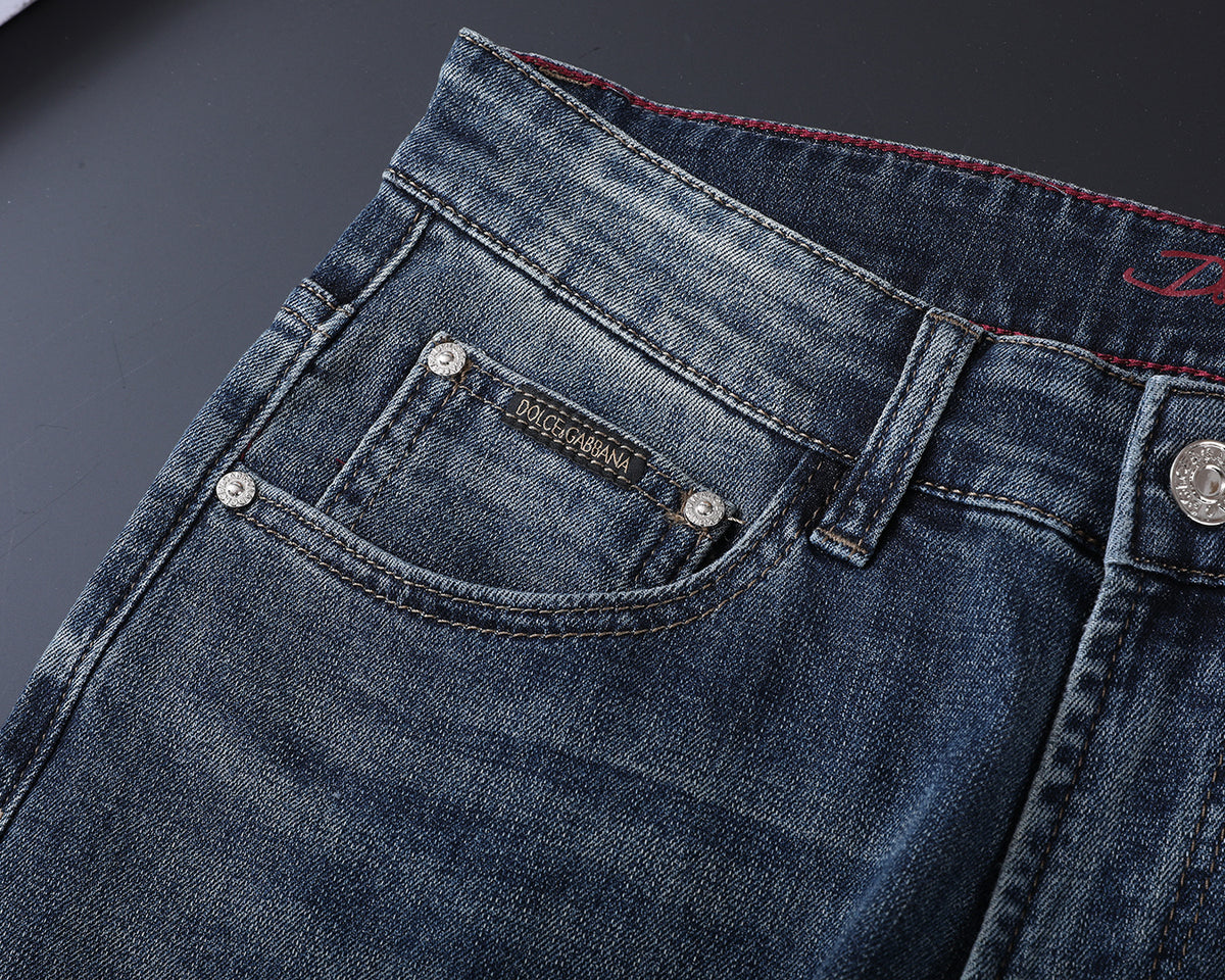 Vintage Embossed Emblem Slim Denim V260822