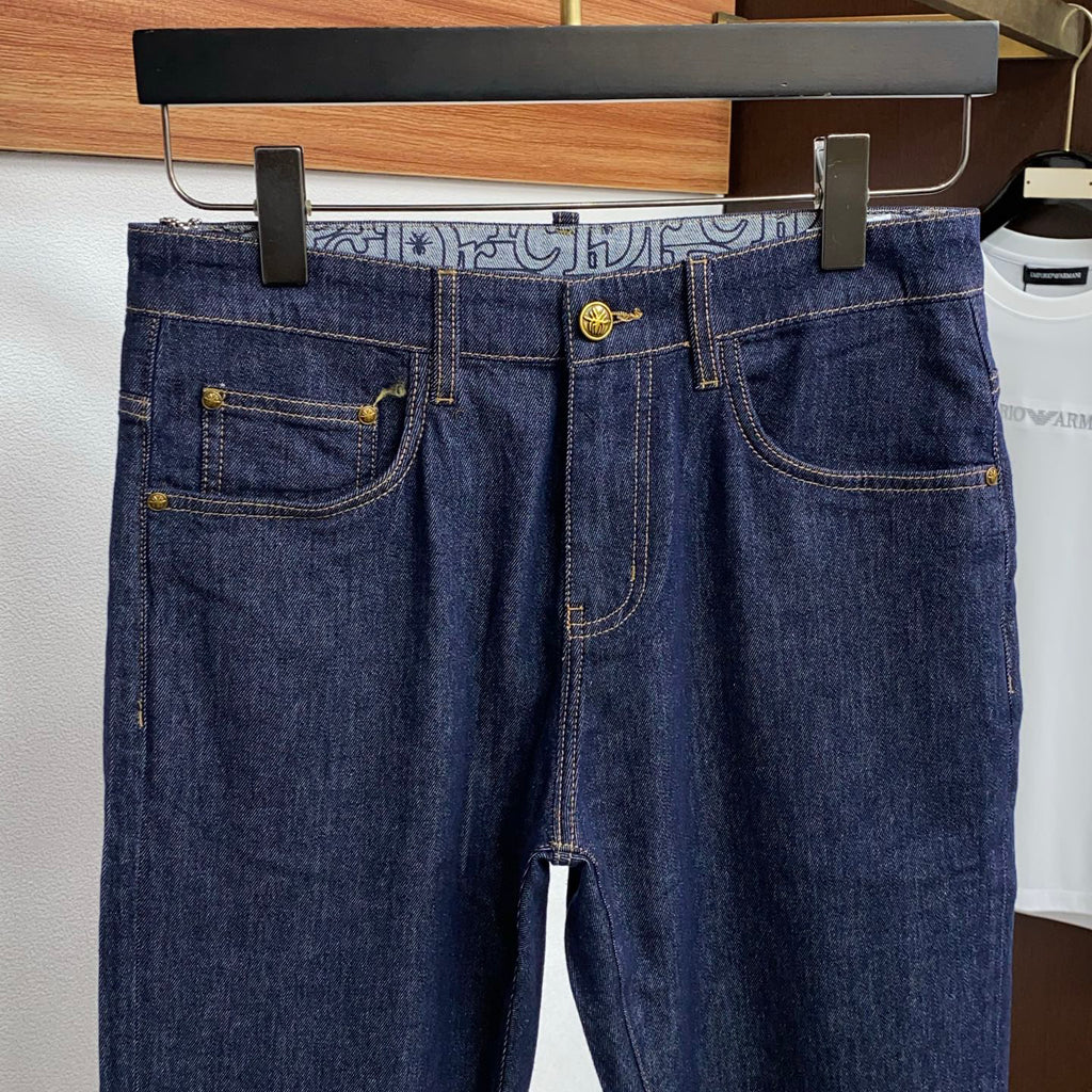 Raw Dark Indigo Mens Metal Badge Pocket Denim Trousers R260521