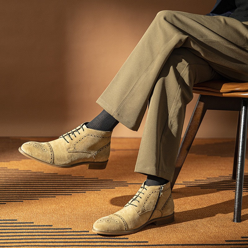 Cap Toe Brogue Chukka Boots Suede Lace-Up Ankle Boots Y101124