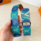 Color Block Checkered Print Interlocking Metal Buckle Belt E020805
