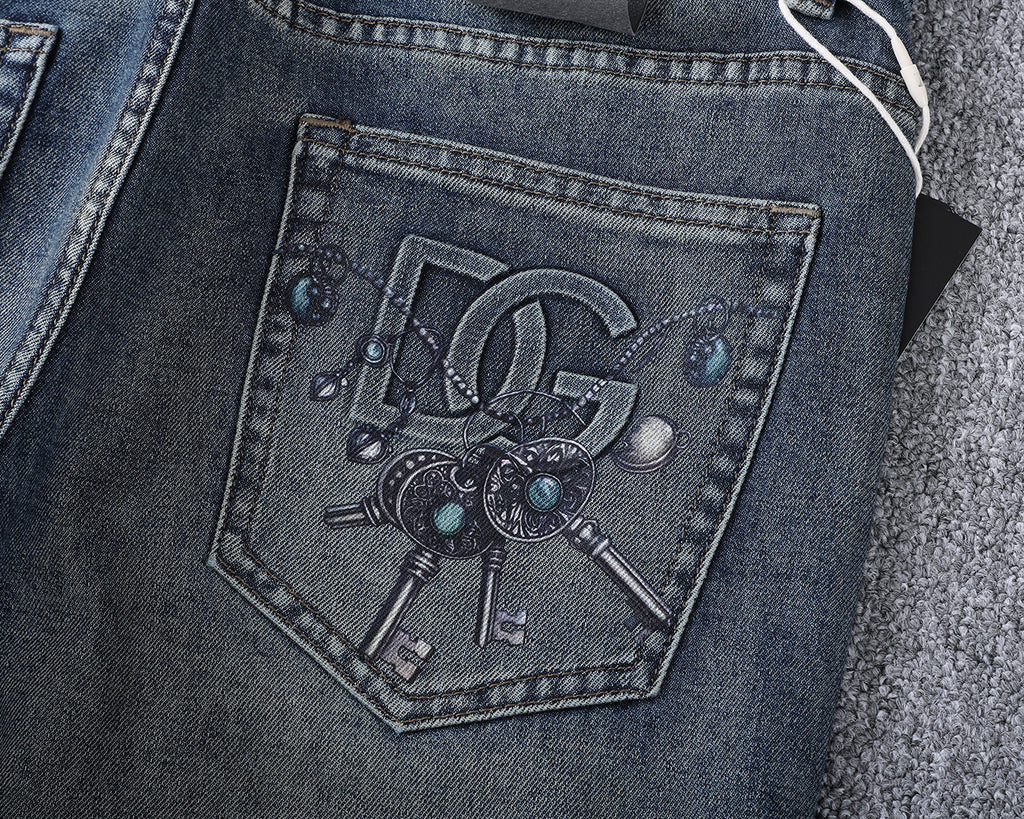 Vintage Key Artwork Print Slim Denim V260833