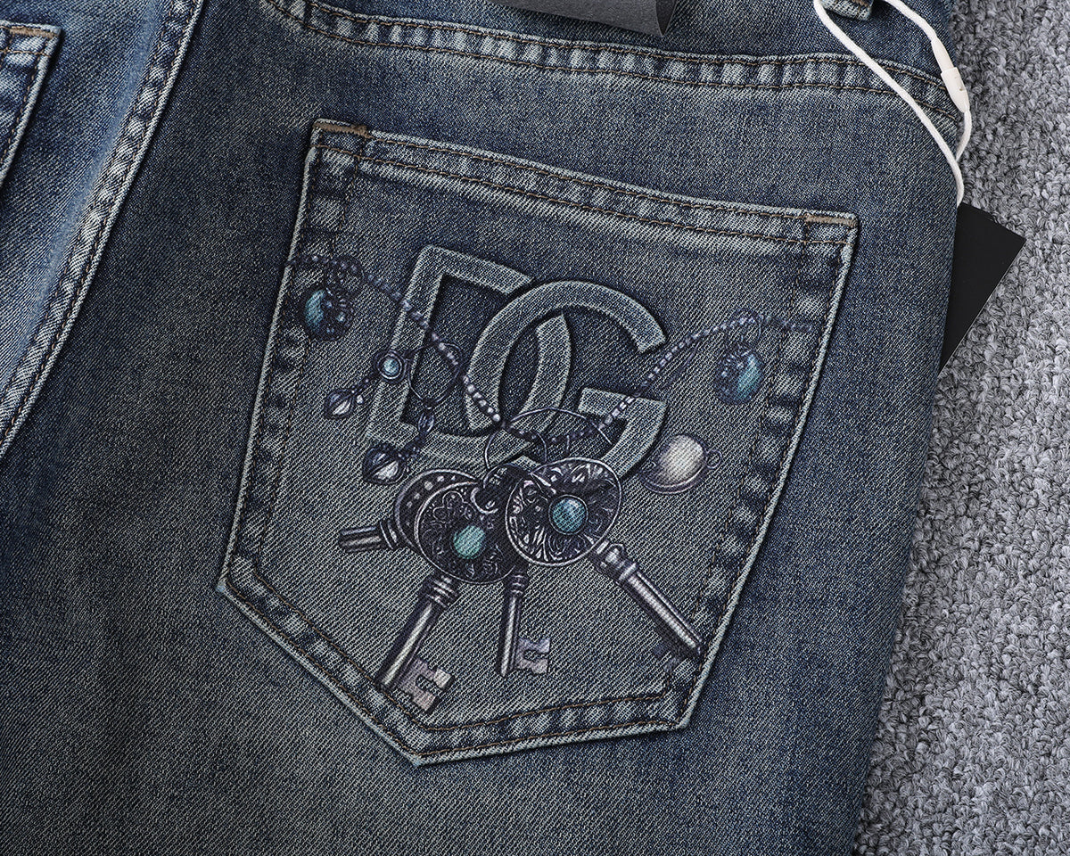 Vintage Key Artwork Print Slim Denim V260833