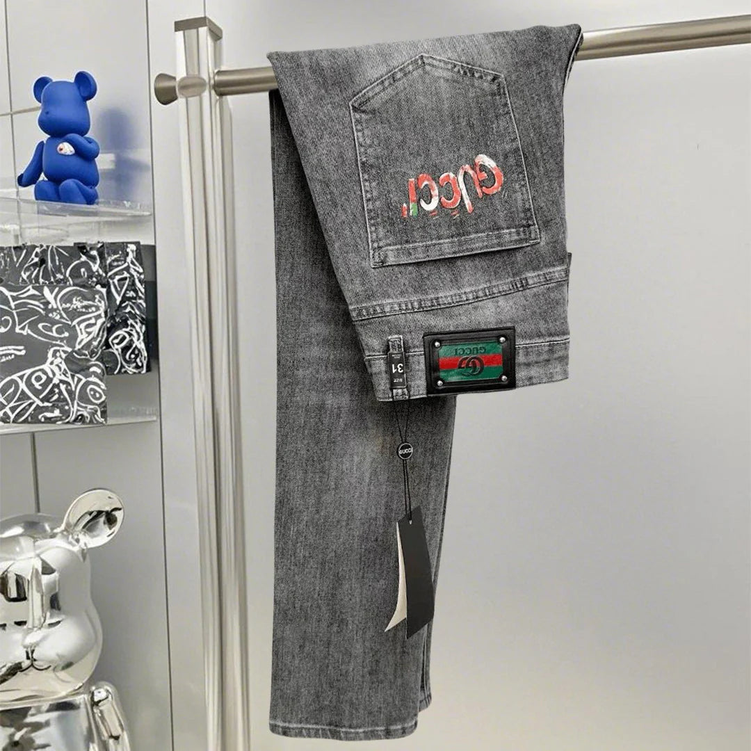 Vintage Grey Printed Logo Slim Jeans E260906