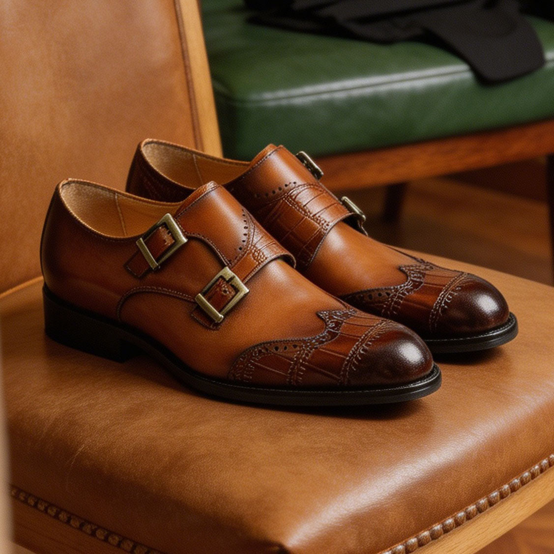 Wingtip Brogue Double Monk Strap Shoes Y101150