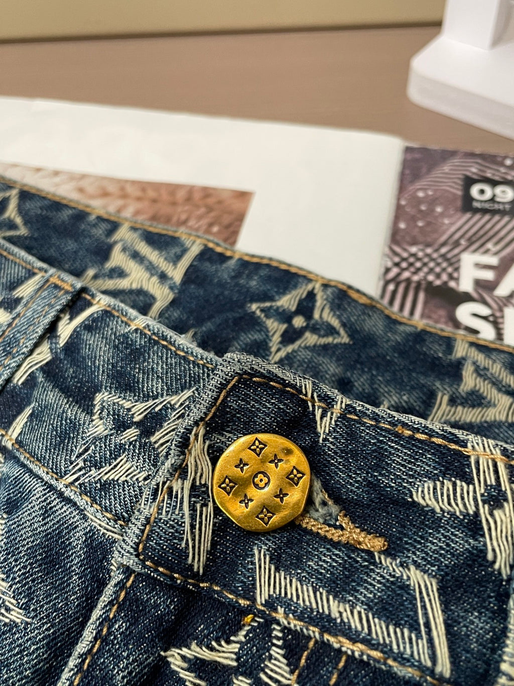 Vintage Washed Full Jacquard Pattern Wide Leg Denim Pants R260505