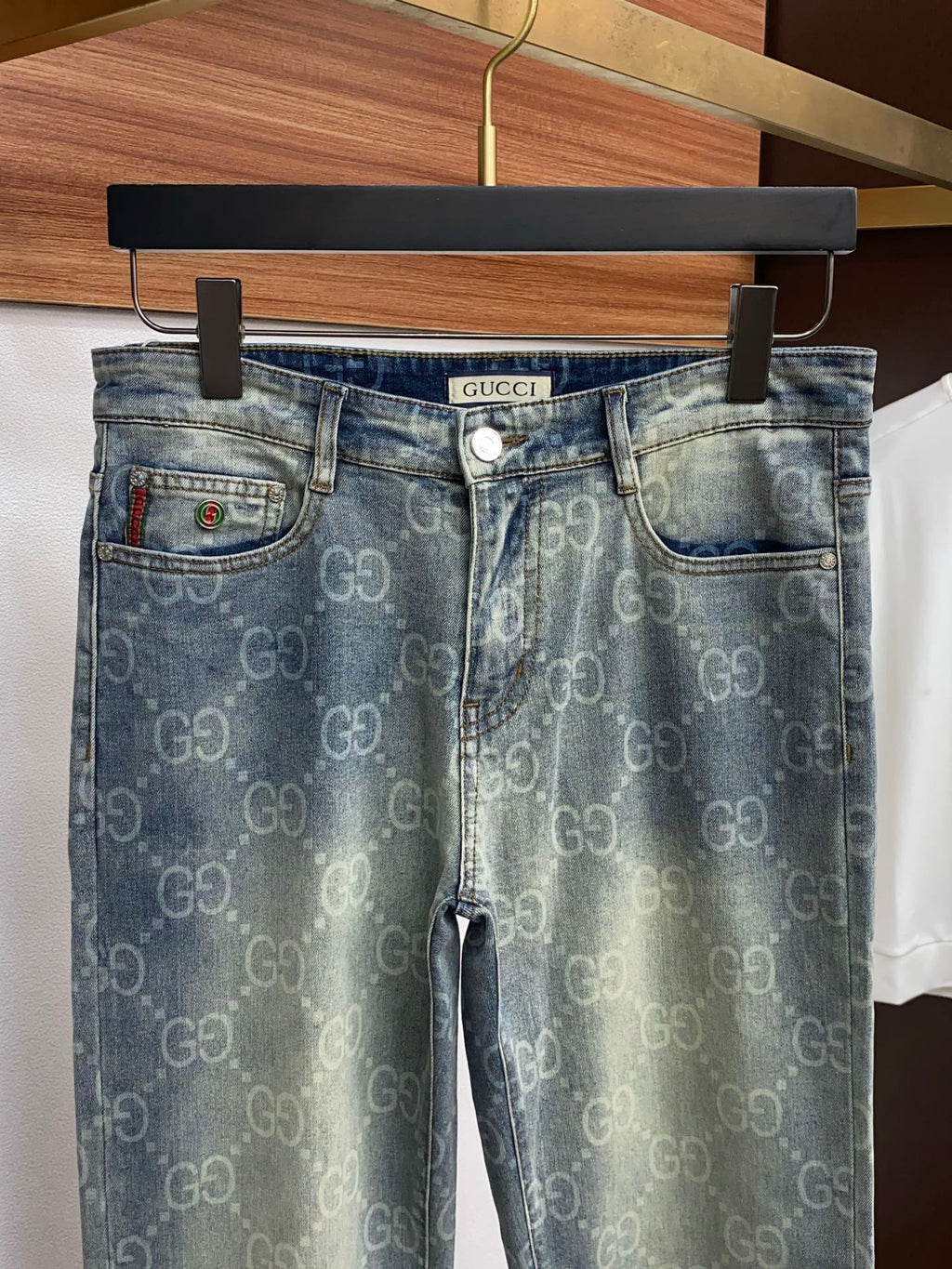 All-Over Double G Monogram Print Slim Denim V260802