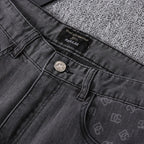 Grey Washed Mens Letter Print Pocket Denim Trousers R260526
