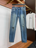 Light Blue Vintage Metal Plate Slim Denim Jeans M260735