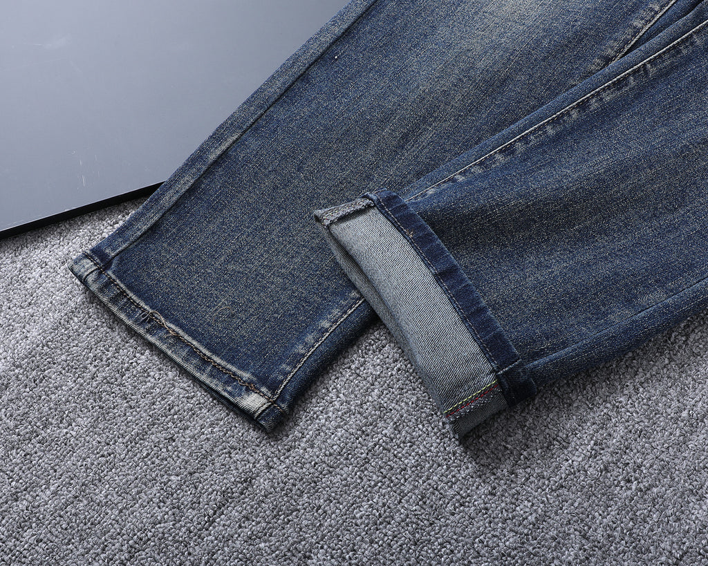 Monogram Letter Printed Pocket Slim Fit Denim V260816