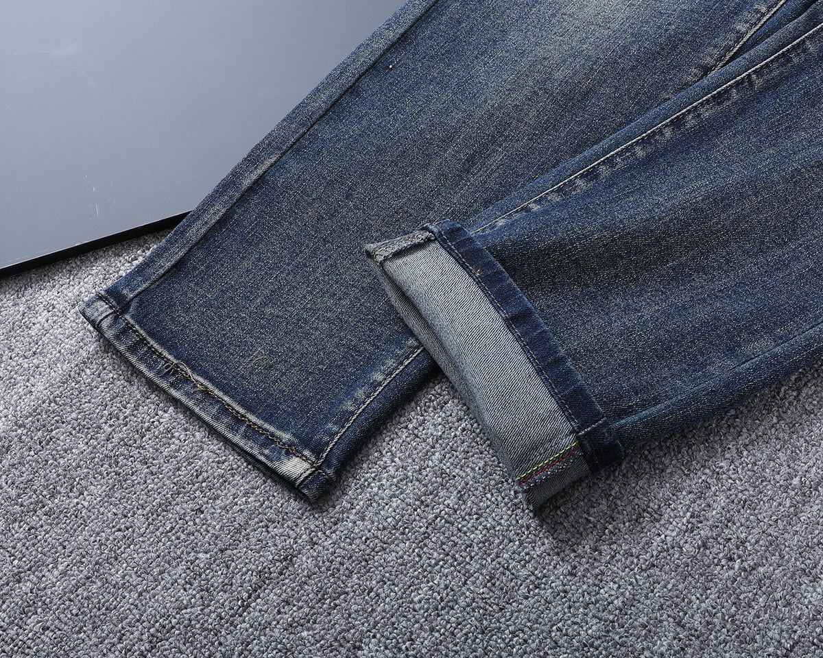 Monogram Letter Printed Pocket Slim Fit Denim V260816