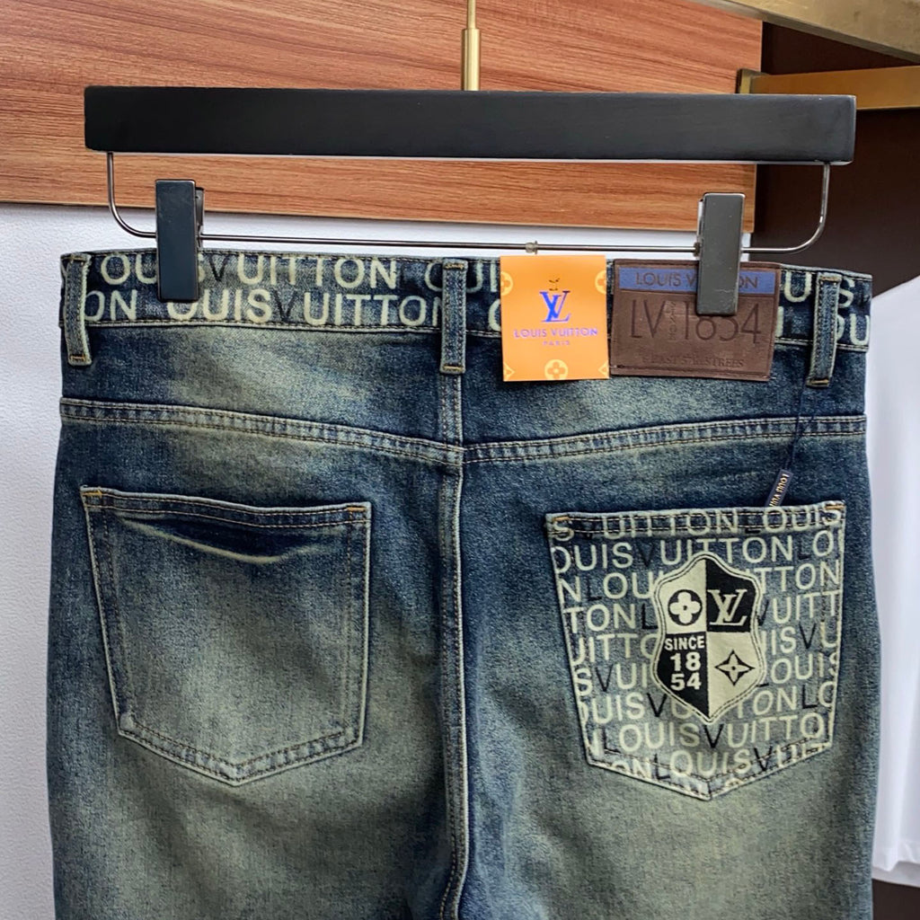 Back Pocket Shield Badge Letter Printed Vintage Denim Jeans R260544