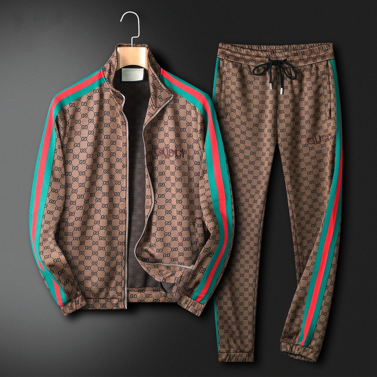 All Over Monogram Side Stripe Tracksuit Zip Jacket & Jogger Pants 2-Piece Set N050503