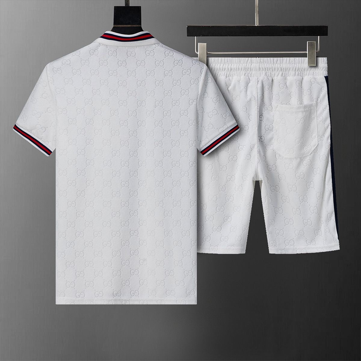 Allover Jacquard Polo Shirt & Shorts 2-Piece Set X269002