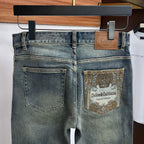 Vintage Dark Faded Crown Art Print Pocket Denim Jeans L260638