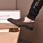 Men's Checkered Embossed Metal Logo Slip-On Loafers NE190123