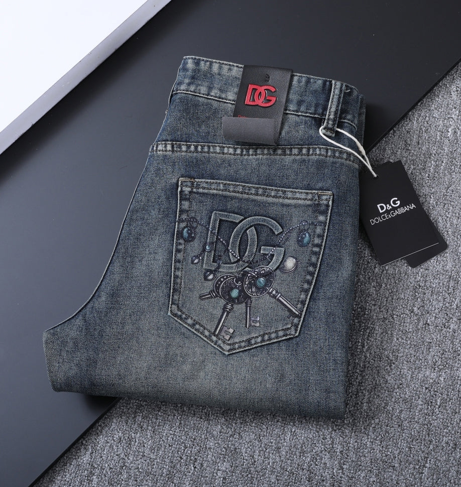 Vintage Key Artwork Print Slim Denim V260833
