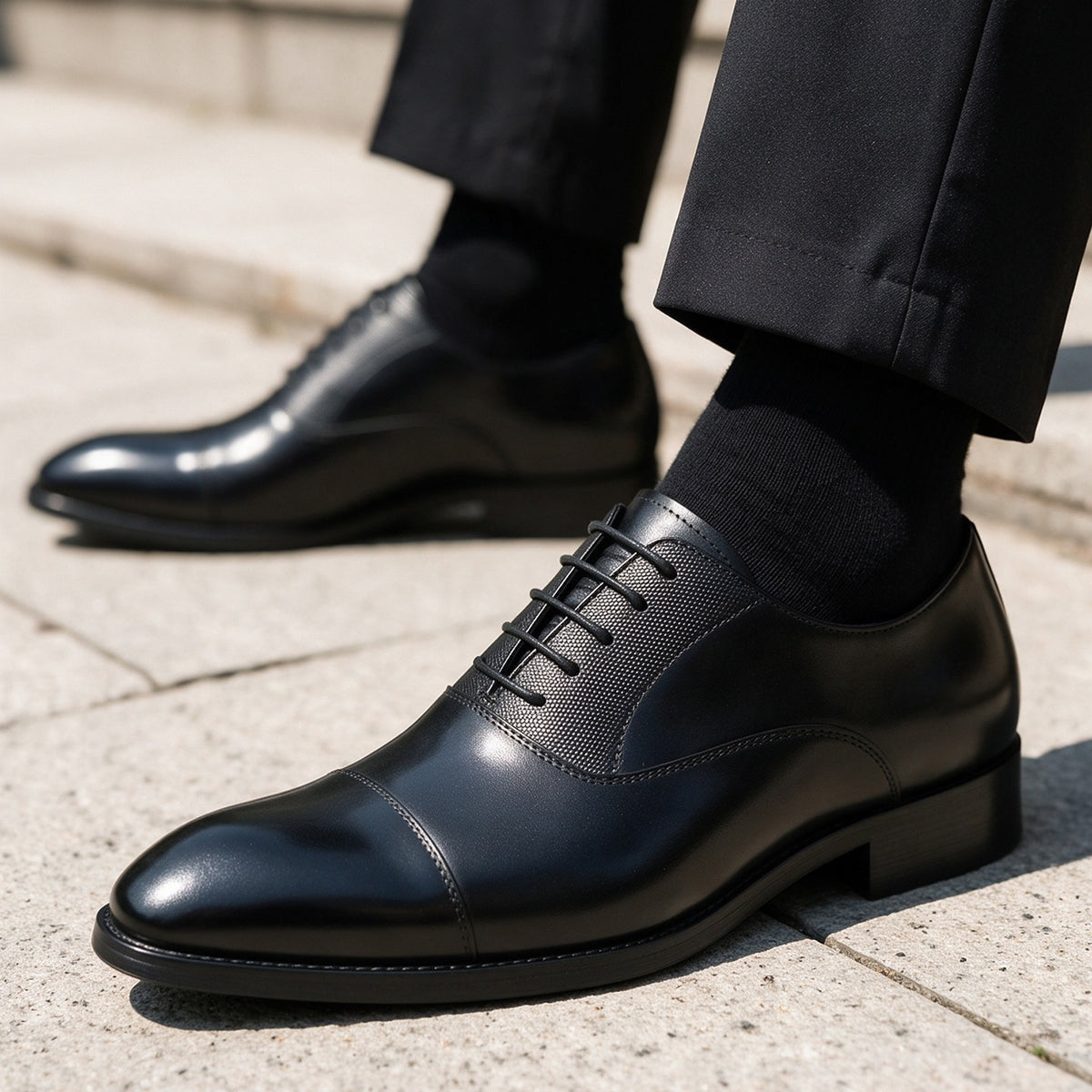 Cap Toe Spliced Texture Oxford Shoes Lace-Up Formal Dress Shoes Y101115