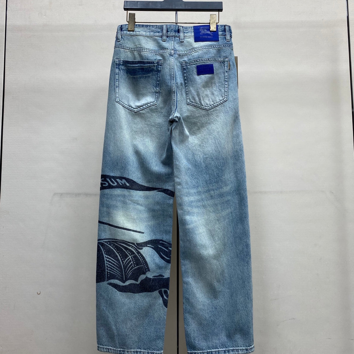 Light Blue Vintage Knight Print Wide Leg Denim Jeans M260732