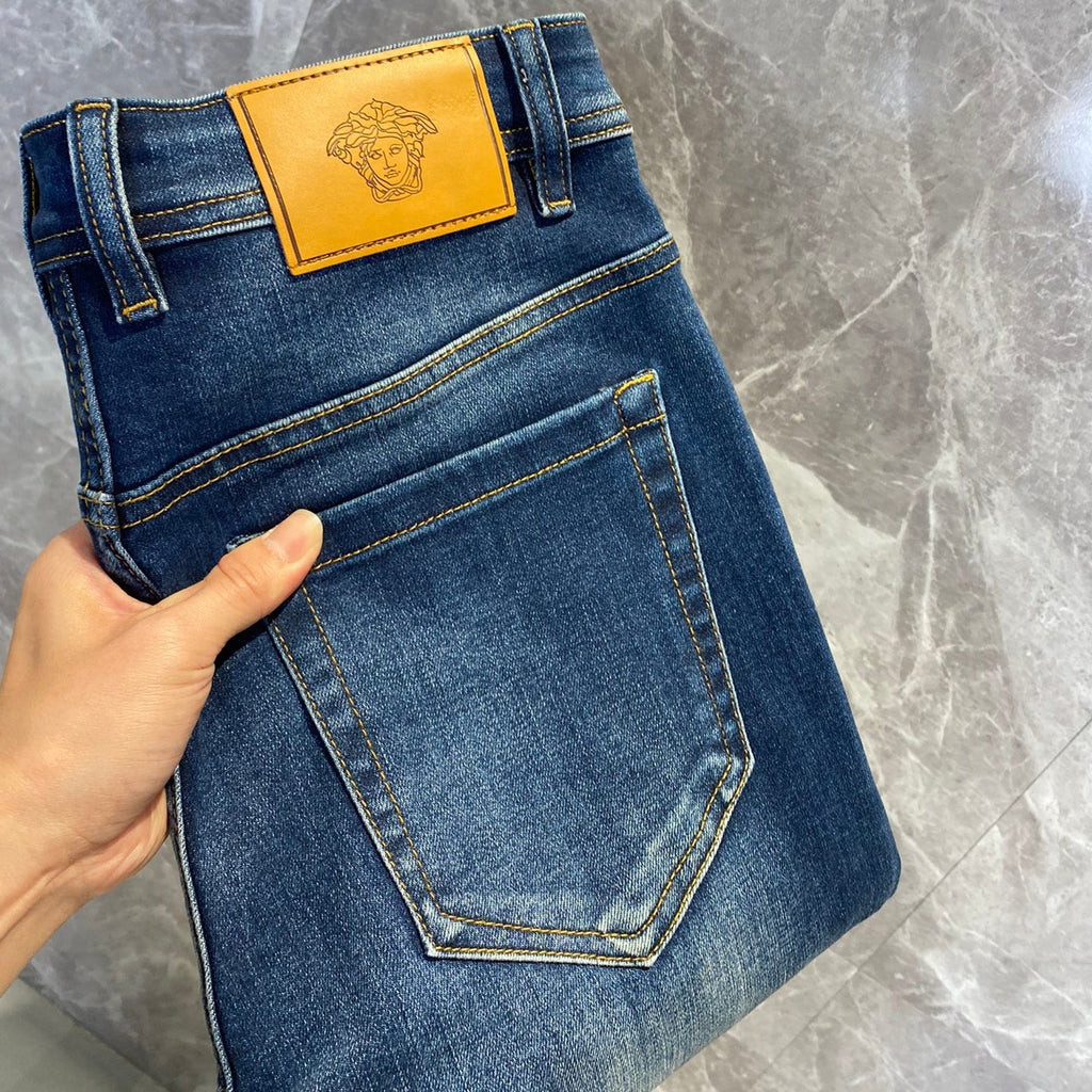 Deep Blue Distressed Mens Printed Ripped Denim Trousers R260528