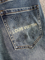 Stitched Monogram & Letter Print Pocket Slim Fit Denim M260701