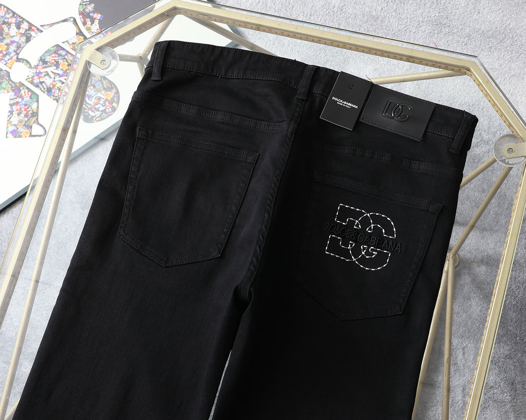Solid Black Stitched Outline Monogram Slim Denim M260710
