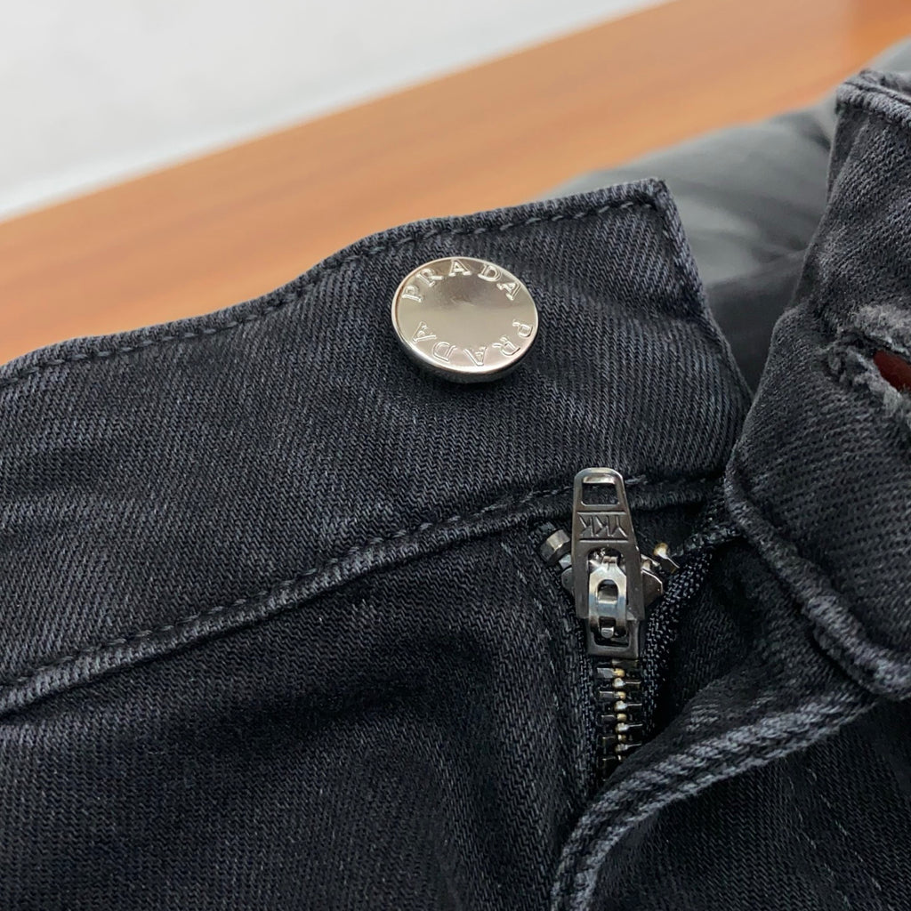 Black Washed Mens Embroidered Pocket Denim Trousers R260522