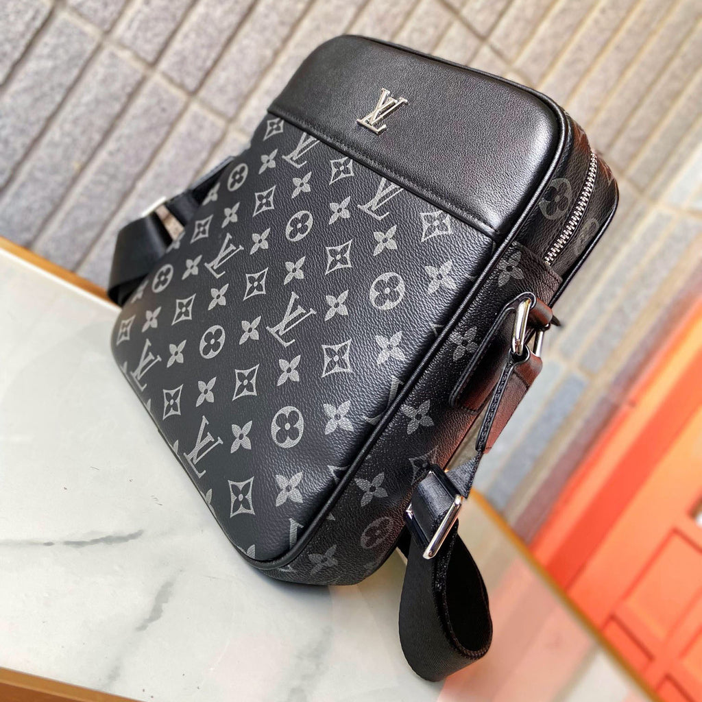 Printed Fabric Leather Trim Square Crossbody Messenger Bag B101007