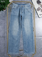 Light Wash Blue Statement Text Embroidery Slim Denim Jeans L260602