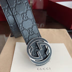 Black Embossed Repeat Pattern Belt With Circular Interlocking Buckle E020809