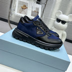Smooth Leather Fabric Patchwork Triangle Logo Chunky Sole Sneakers S283411